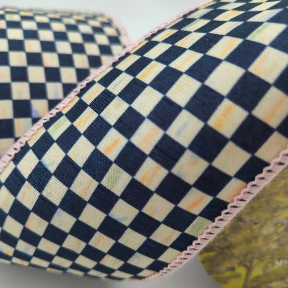MACKENZIE-CHILDS Courtly Check 2.5"  Wired Ribbon Two (2) Yards Pink Edge - Picture 2 of 4